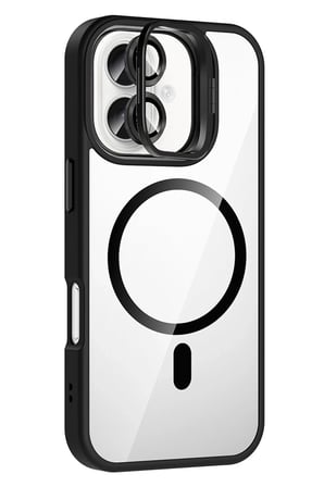 Mey İthalat®   iPhone 16 Remim Lensli Magsafe Standlı Kapak - Siyah