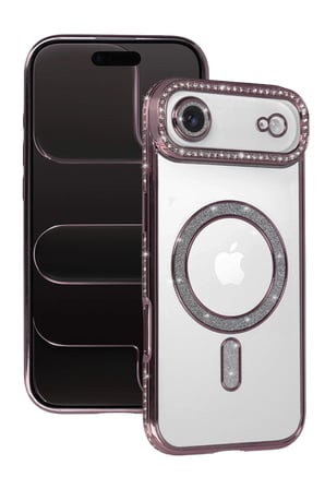 Mey İthalat®   iPhone 17 Air Joke Simli Magneticsafe Kılıf - Pembe
