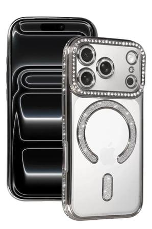 Mey İthalat®   iPhone 17 Pro Max Joke Simli Magneticsafe Kılıf - Gümüş