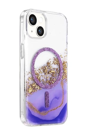 Mey İthalat®   iPhone 14 Lotus Simli Magsafe Kapak - Mor