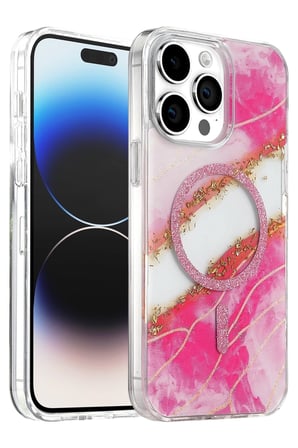 Mey İthalat®   iPhone 14 Pro Max Lotus Simli Magsafe Kapak - Pembe
