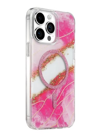 Mey İthalat®   iPhone 14 Pro Max Lotus Simli Magsafe Kapak - Pembe