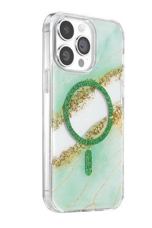 Mey İthalat®   iPhone 14 Pro Max Lotus Simli Magsafe Kapak - Yeşil