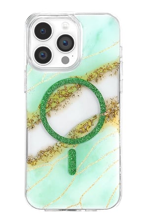 Mey İthalat®   iPhone 14 Pro Max Lotus Simli Magsafe Kapak - Yeşil