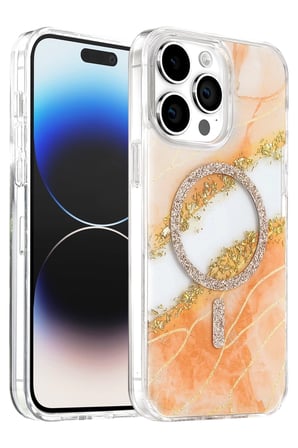 Mey İthalat®   iPhone 15 Pro Max Lotus Simli Magsafe Kapak - Turuncu