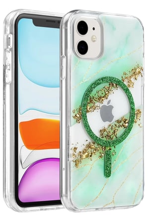 Mey İthalat®   iPhone 11 Lotus Simli Magsafe Kapak - Yeşil