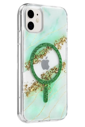 Mey İthalat®   iPhone 11 Lotus Simli Magsafe Kapak - Yeşil