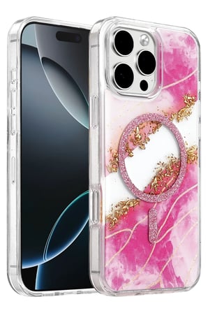 Mey İthalat®   iPhone 16 Pro Max Lotus Simli Magsafe Kapak - Pembe