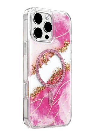 Mey İthalat®   iPhone 16 Pro Max Lotus Simli Magsafe Kapak - Pembe