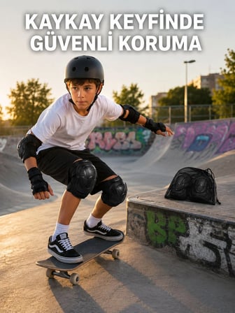 Mey İthalat® Çocuk Koruyucu Dizlik Dirseklik ve El Bilek Koruyucu Seti 2 Adet Siyah