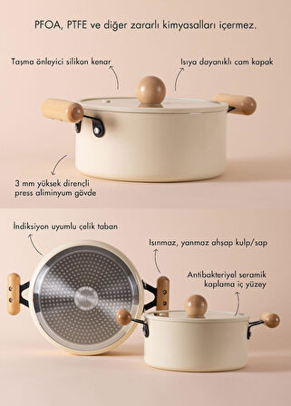 The Mia Cucina Di Mia İndüksiyon Tabanlı Seramik Tencere Seti 6 Parça
