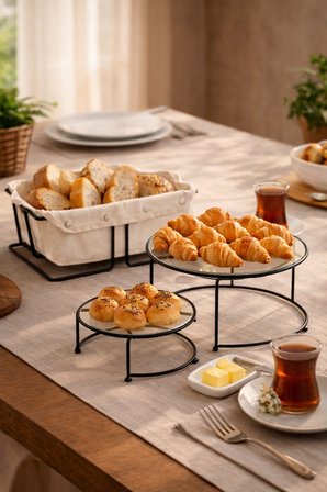 2'li Set Siyah Dikdörtgen Ekmek Sepeti, İkili Sunumluk Mutfak Seti