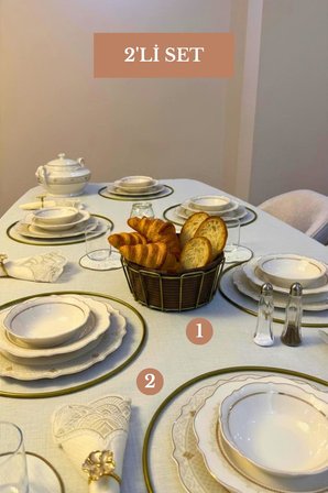 2’li Set Mat Gold 6'lı Supla Oval Köşeli Ekmek Sepeti Bej Mutfak Seti
