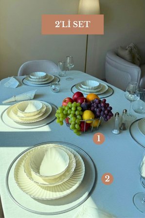 2’li Set Mat Gümüş 6'lı Supla Oval Köşeli Meyve Sepeti Mutfak Seti