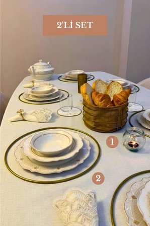 2’li Set Mat Gold 6'lı Supla Yuvarlak Ekmek Sepeti Mutfak Seti