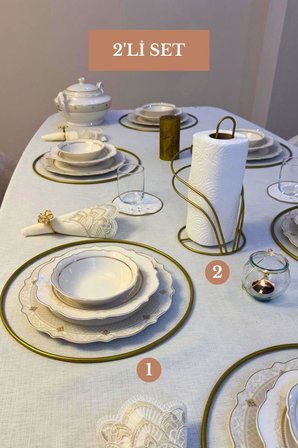 2’li Set Mat Gold 6'lı Supla Kuğu Peçetelik Mutfak Seti