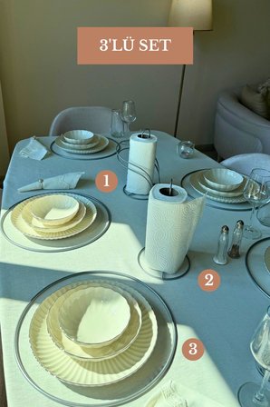 3’lü Set Mat Gümüş 6'lı Supla Kuğu Peçetelik Dik Kağıt Havluluk Mutfak Seti