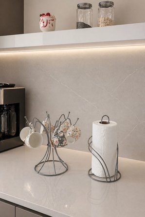 2’li Set Mat Gümüş 6 Kancalı Yuvarlak Bardak Askılık Kuğu Peçetelik Mutfak Seti