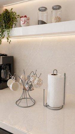 2’li Set Mat Gümüş 6 Kancalı Yuvarlak Bardak Askılık Dik Kağıt Havluluk Ayraçlı Mutfak Seti