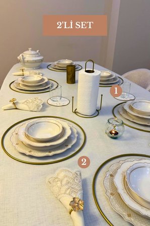 2’li Set Mat Gold 6'lı Supla Dik Kağıt Havluluk Misketli Mutfak Seti