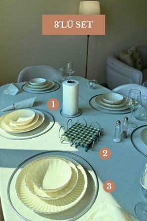 3’lü Set Mat Gümüş 6'lı Supla Kare Peçetelik Dik Kağıt Havluluk Mutfak Seti