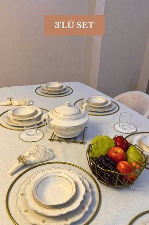 3’lü Set Mat Gold 6'lı Supla Nihale Oval Köşeli Meyve Sepeti Mutfak Seti
