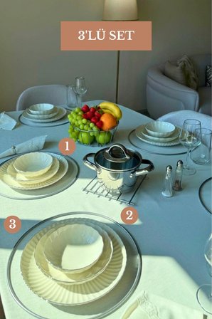 3’lü Set Mat Gümüş 6'lı Supla Nihale Oval Köşeli Meyve Sepeti Mutfak Seti