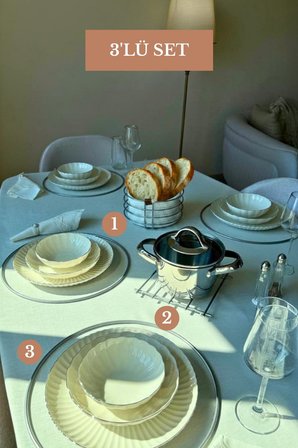 3’lü Set Mat Gümüş 6'lı Supla Nihale Yuvarlak Ekmek Sepeti Mutfak Seti