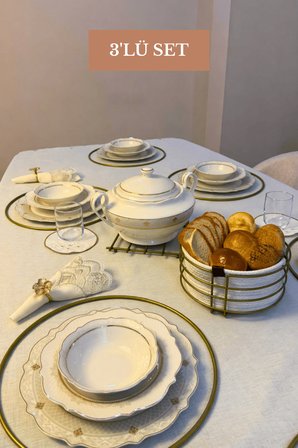 3’lü Set Mat Gold 6'lı Supla NihaleYuvarlak Ekmek Sepeti Mutfak Seti