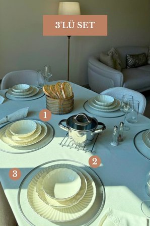 3’lü Set Mat Gümüş 6'lı Supla Nihale Yuvarlak Ekmek Sepeti Mutfak Seti