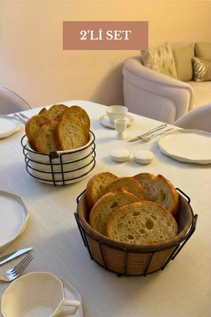 2’li Set Siyah Yuvarlak Ekmek Sepeti Oval Köşeli Ekmek Sepeti Bej Mutfak Seti