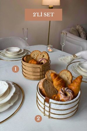 2’li Set Parlak Altın Yuvarlak Ekmek Sepeti Yuvarlak Ekmek Sepeti Mutfak Seti