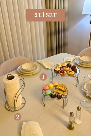 2’li Set Mat Gümüş İkili Küçük Boy Sunumluk Kuğu Peçetelik Mutfak Seti