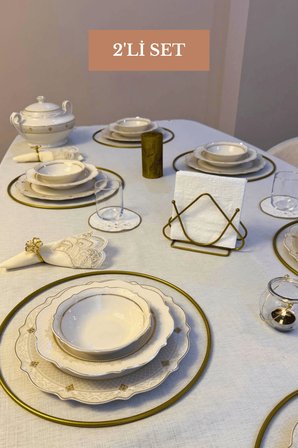 2’li Set Mat Gold 6'lı Supla Üçgen Peçetelik Mutfak Seti