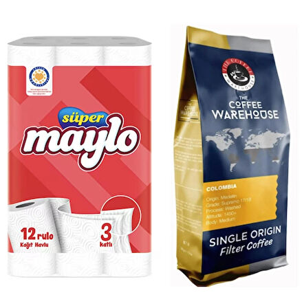 Maylo 12'lik Kağıt Havlu ve The Coffee Warehouse 200 gr Colombian Filtre Kahve