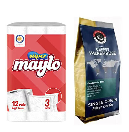 Maylo 12'lik Kağıt Havlu ve The Coffee Warehouse 200 gr Guetemala Filtre Kahve