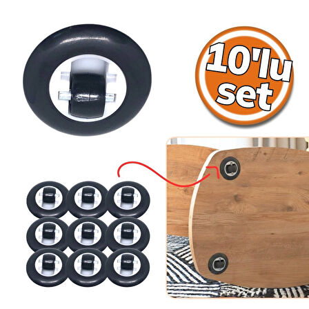 Mekal Gömme Teker - Siyah 10'lu Set