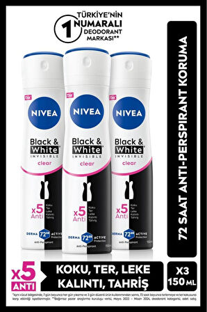 Nivea Invisible Black&White Clear Kadın Sprey Deodorant 150 ML x 3