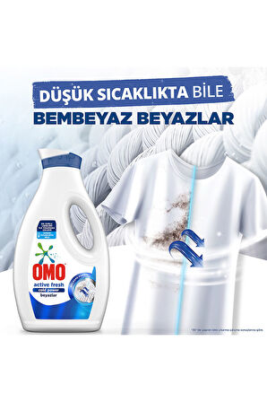 Omo Sıvı Çamaşır Deterjanı Active Fresh Beyazlar İçin Leke Çıkarıcı 1690 ml x3