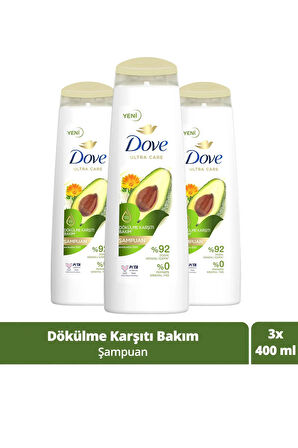 Dove Ultra Care Saç Bakım Şampuanı Dökülme Karşıtı Bakım Avokado Özü 400 ml x3