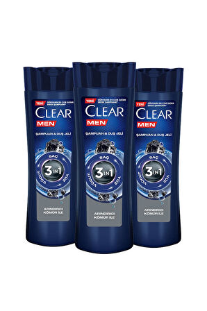 Clear Men 3 in 1 Arındırıcı 350 ml 3 Adet Kepek Şampuanı ve Duş Jeli