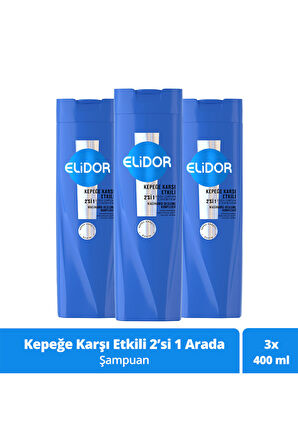 Elidor Superblend Şampuan ve Bakım Kremi Kepeğe Karşı Etkili 2'si 1 Arada B3 Vitamini Çay Ağacı Yağı Aloe Vera 400 ml X3