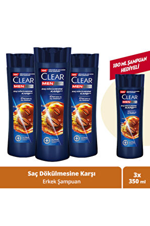 Clear Men Kahve Çekirdeği Özü 350 ml 3 Adet Saç Dökülmesine Karşı Kepek Şampuanı