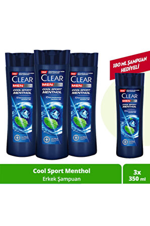 Clear Men Kepeğe Karşı Etkili Şampuan Cool Sport Menthol Ferahlatıcı Mentol Etkisi 350 ml x 3 Adet