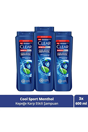 Clear Men Kepeğe Karşı Etkili Şampuan Cool Sport Menthol 600 ml x3