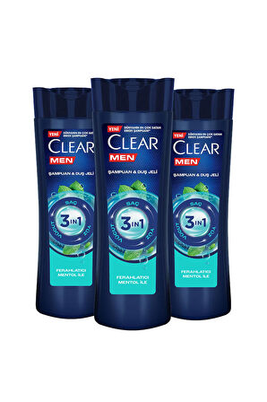 Clear Men 3 in 1 Şampuan & Duş Jeli Ferahlatıcı Mentol 350 ml x3