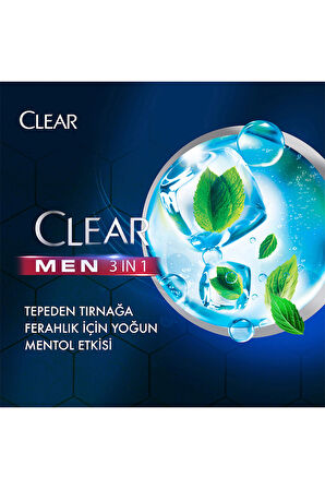 Clear Men 3 in 1 Şampuan & Duş Jeli Ferahlatıcı Mentol 350 ml x3