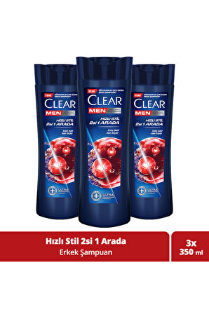 Clear Men Kepeğe Karşı Etkili Şampuan Hızlı Stil 2si 1 Arada 350 ml x3