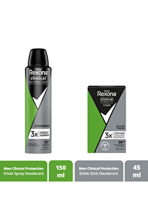 Rexona Men Clinical Protection Erkek Sprey Deodorant 150 Ml + Erkek Stick Deodorant 45 Ml