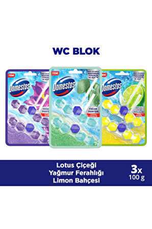 Domestos Tuvalet Bloğu Limon Bahçesi 100 G X1 Lotus Çiçeği 100 G X1 Yağmur Ferahlığı 100 G X1 
